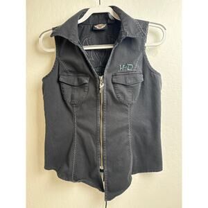 Harley Davidson Women Medium Denim Smoke Gray Zippered Vest Shirt
